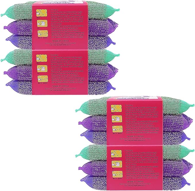 12 PCS Steel Dish Kitchen Sponge Scrubber for Kitchen Multipurpose Heavy Duty Scrub for Dishwashing Long Lasting Kitchen Sponge for Cleaning Dishes, Pans, Pots and Hard Stains, Color Random