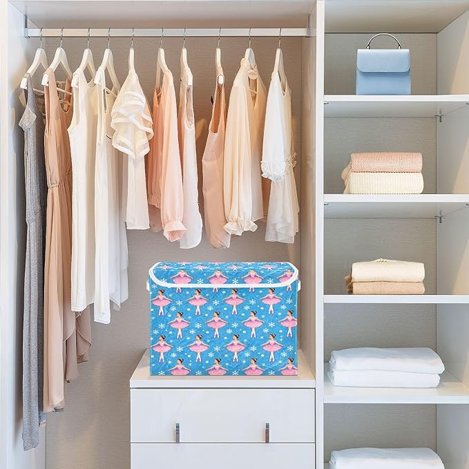 Christmas Ballet Dancer Snowflake Storage Bins with Lids Foldable Storage Basket with Handles Collapsible Large Fabric Organizer Containers for Clothes Shelves Closet Office Home