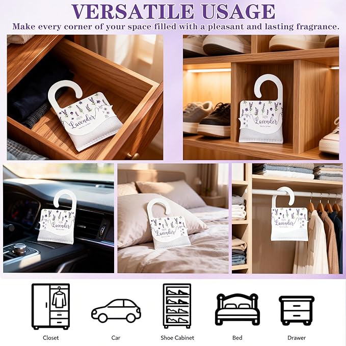 13 PCS Lavender Sachets Bags for Drawers and Closets, Hanging Scented Sachets Air Fresheners, Natural Home Fragrance Odor Eliminator for Wardrobe, Shoe Cabinet, Car & Bathroom Potpourri Bag