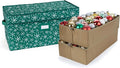 Covermates Keepsakes Adjustable Ornament Storage Box – Heavy-Duty Polyester, Padded Dividers & FlexGrid Trays – Protective Holiday Organizer with Stackable Walls & Label Window, Green Snowflake