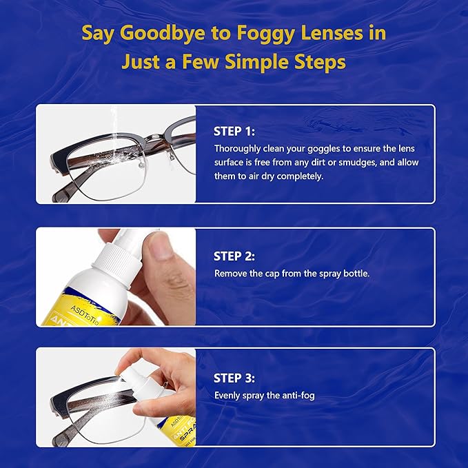 ASDToTio Anti-Fog Spray for Swim Goggles, Eye Glasses, Dive Mask, Rearview Mirror, and Safety Eyewear, Lens Cleaner Spray- Safe for All Lens Types, 1 Oz