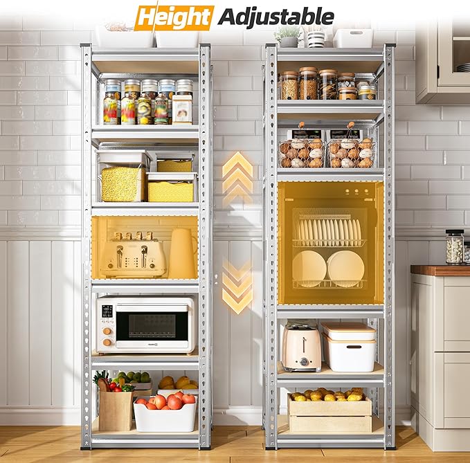 REIBII Storage Shelves 6 Tier Garage Shelving Heavy Duty Metal Shelving Loads 2250LBS Adjustable Garage Shelves for Pantry Closet Kitchen Basement 16" W x 16" D x 72" H, Silver