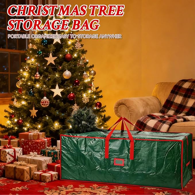 Christmas Tree Storage Bag with Double Zipper- Fits Up to 9 ft Holiday Xmas Disassembled Trees – Moisture Proof Protection for Holiday Decor,Green