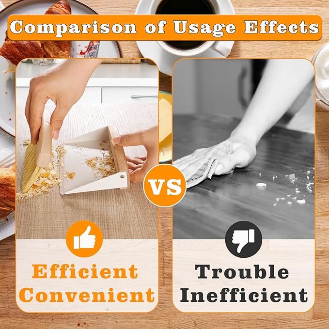 Small Dust Pan and Brush Set, Mini Hand Broom and Dustpan Set, Wooden Crumb Sweeper for Home Desktop, Sofa, Pet Care Household (White)