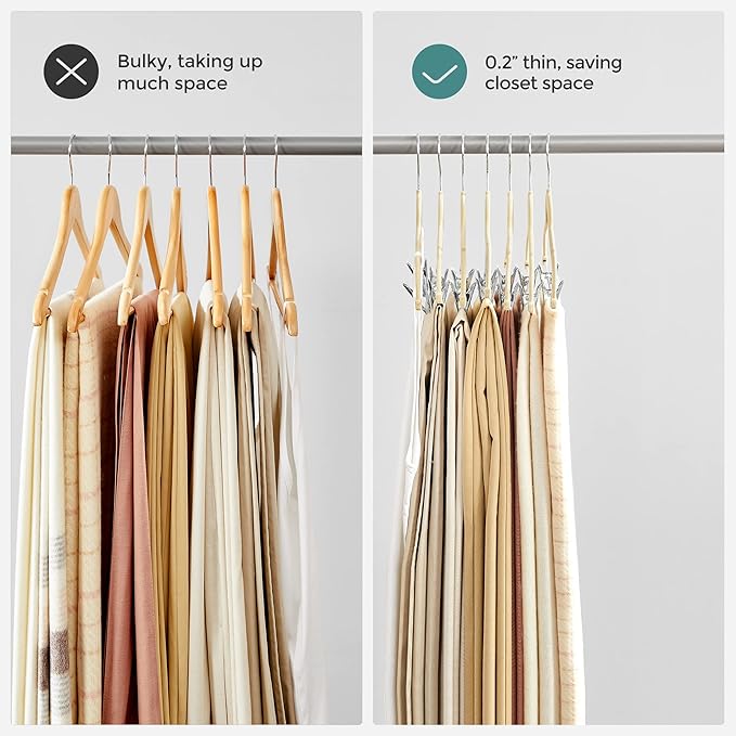 SONGMICS 20-Pack Pants Hangers, 16.7-Inch Long Velvet Hangers with Adjustable Clips, Heavy-Duty, Non-Slip Skirt Hangers, Space-Saving for Pants, Skirts, Coats, Dresses, Sandy Beige UCRF012K20