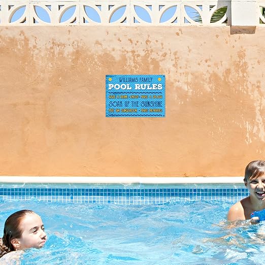 Custom Pool Sign, Pool Rules Make A Splash For Pool Décor Sign, 10x14 Inches, Rust Free .040 Aluminum, Fade Resistant, Made in USA by Sigo Signs