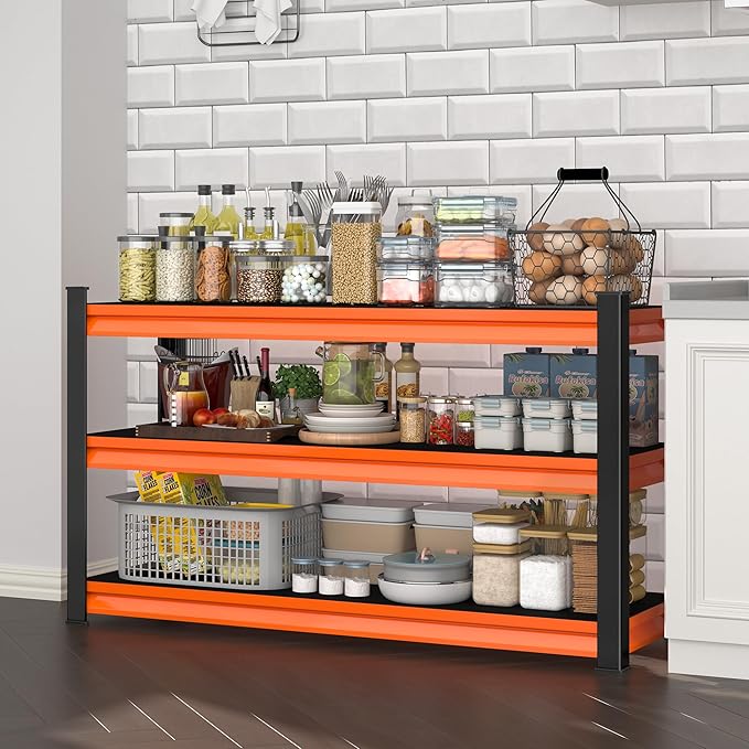 Rufokisa 3-Tier Garage Shelving Heavy Duty,48" W Metal Shelving Unit for Garage,1600lbs Load Capacity Utility Rack Shelves & Shelves,48" W x 18" D x 39" H(Red)