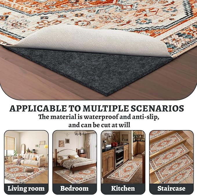 100% Waterproof Rug pad, 10x14 ft Area Rug Non-Slip Rug Pads, 1/4" Thick Carpet Pads for All Floors and finishes, Felt pad for Hardwood Floors, Keep Carpets in Place Soft and Secure