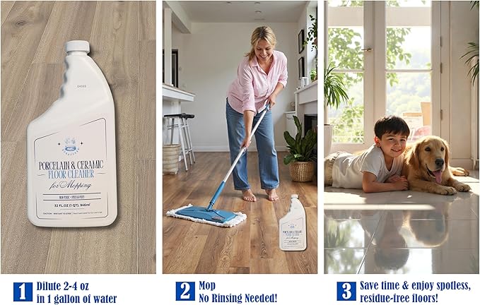 AuraClean Porcelain & Ceramic Tile Floor Cleaner - Mop Soap Concentrate for mopping - Streak-Free Clean, Ph Neutral and non-Toxic - Safe for Marble, Travertine, Limestone - 32 fl oz (1-qt)