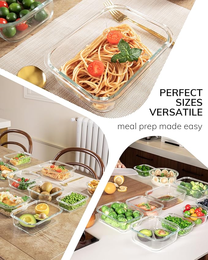 BOROHOUSE 5-Pack Borosilicate Glass Containers with Tempered Lids, 35.2oz/4.4 Cup Airtight Meal Prep Set, Microwave/Freezer Safe (Blue)