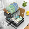 ULAIHOMN Large Dish Drying Rack,Dish Rack 2 Tier,Dish drainers for Kitchen Counter with Cup Chopping Board Cutlery Holder,Anti-Rust Collapsible 16.5" L x 11.8" W Black