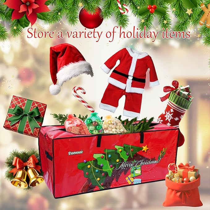 Christmas Tree Storage Bag 7.5FT, Christmas Tree Bag,Double Thickened Woven Fabric,Christmas Tree Storage for Disassembling Artificial Tree 122 X 50 X 50cm with 3 Organizer Pouches