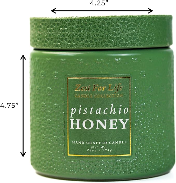 A Cheerful Giver - 28oz Large Scented Candle Jar with Lid- Zest for Life - 130 Hours of Burn Time, Gift for Women (Large, Pistachio Honey)