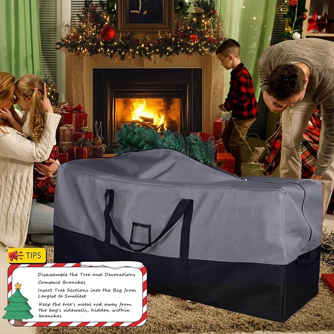 Christmas Tree Storage Bag, 600D Oxford Extra Large Moving Bags, Fits Up to 9 Ft Artificial Trees, Skeleton Storage, Waterproof Christmas Decorations Storage Bags with Zippers & Card Slot