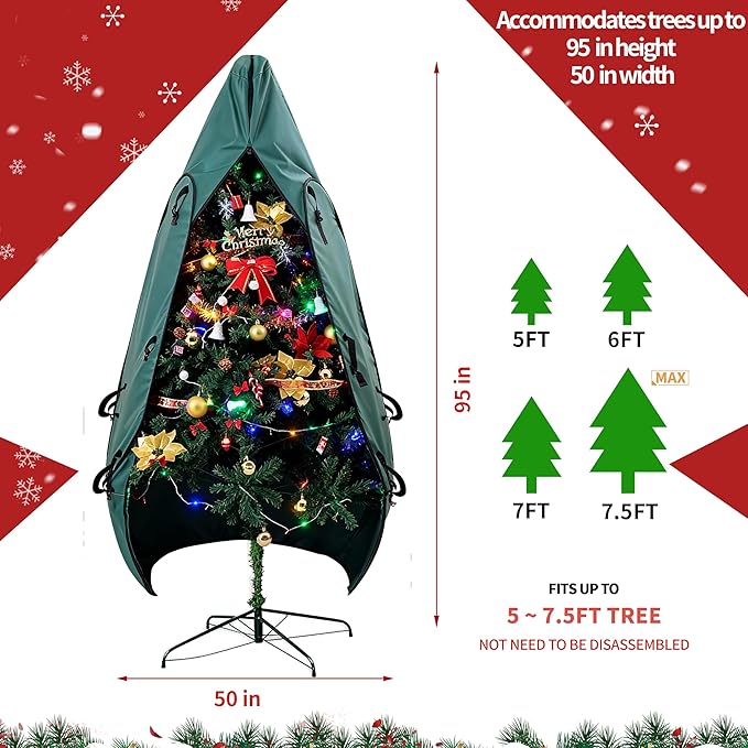 Upright Christmas Tree Storage Bag 7.5 Ft, Christmas Tree Cover Fit for 6 Ft to 7.5 Ft, Christmas Tree Covers for Upright Storage, Christmas Tree Bag