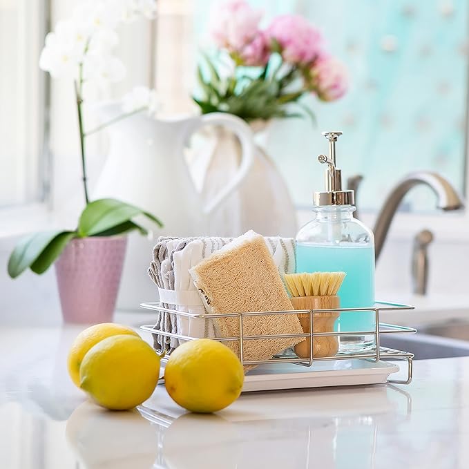 Handy Home Concepts Kitchen Sink Caddy Sponge Soap Holder for Countertop Large Kitchen Soap Tray Sink Organizer