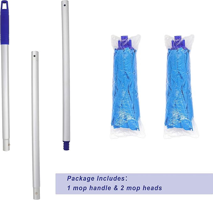 EaseYourDay Mop, One Pole with Two Blue Microfiber Cloth Heads (1 Handle & 2 Mop Heads)