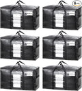 TAILI Extra Large Moving Bags, 6 Pack Black Heavy Duty Totes for Storage with Visible Window, Wrap Around Handles, Storage Bags for Space Saving, Alternative to Moving Boxes