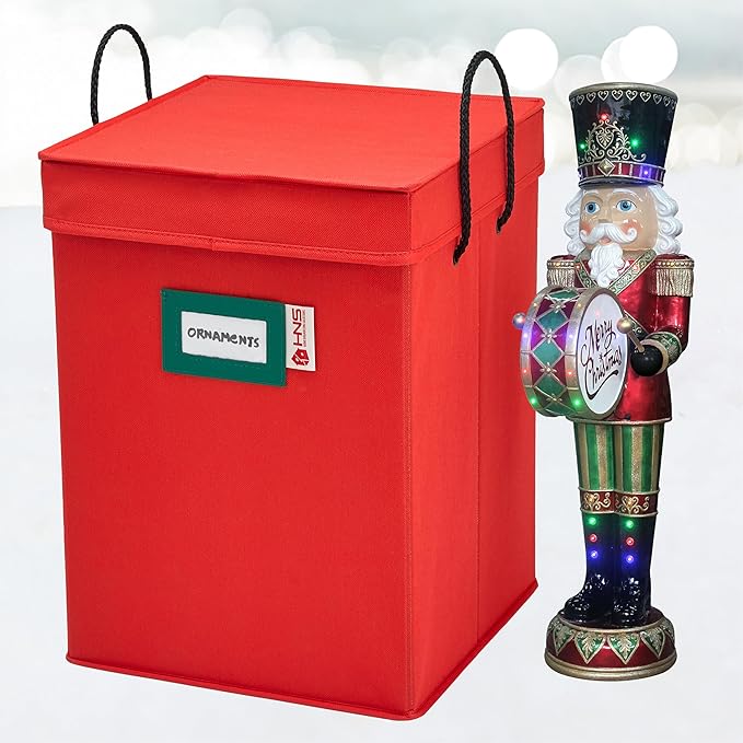Christmas Nutcracker and Figurine Collectible Storage Box - Stores Up to 9-16" Tall Nutcrackers, Ornaments, and More - Holiday Decor Organizer with Adjustable Dividers - Nutcracker not Included