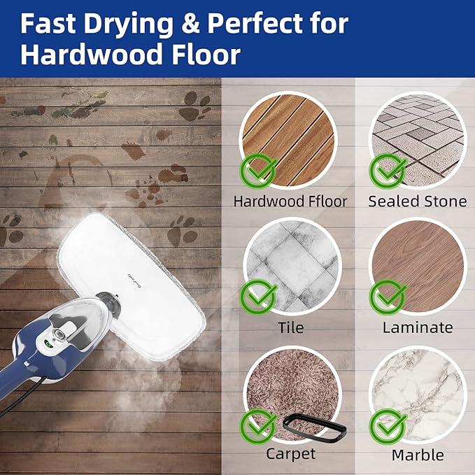 Steam Mop - 10-in-1 Floor Steamer Detachable MultiPurpose Handheld Steam Cleaner for Hardwood/Tile/Laminate All Floors Carpet Cleaning with 11 Accessories for Whole Home Use(Blue).