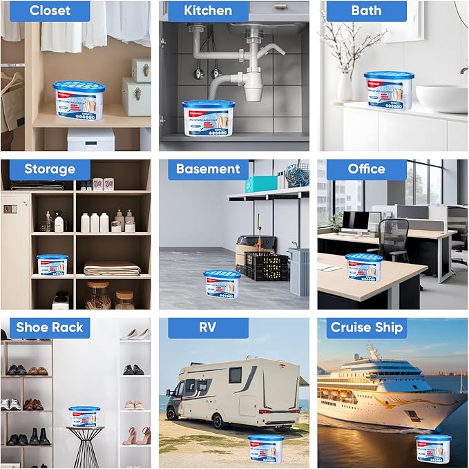 10 Pack Moisture Absorbers, 10.6 OZ Humidity Absorber Bucket, Moisture Absorbers for Closet, Dehumidifier Bucket for Wardrobes、 Kitchens and Bathrooms, Fragrance Free Humidity Absorber