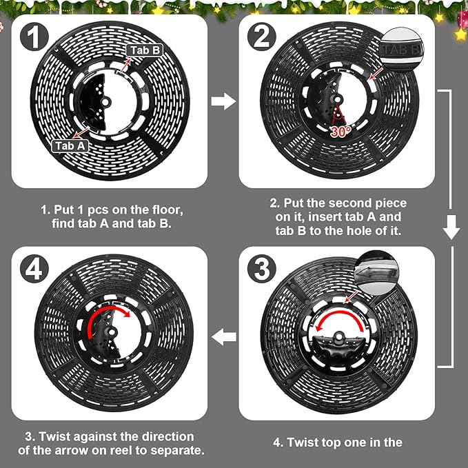 Christmas Light Storage Bag - Tear Proof 600D Oxford Fabric/Internal PVC Material with Reinforced Handles - With 4 Reels Stores up to 500 Ft Holiday Mini Christmas Tree Lights & Extension Cords,Gray
