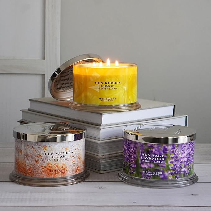 HomeWorx by SLATKIN + CO. Candle- Sea Salt Lavender, 18 oz. 4-Wick Premium Scented Candle - 30-55 Hours Burn Time