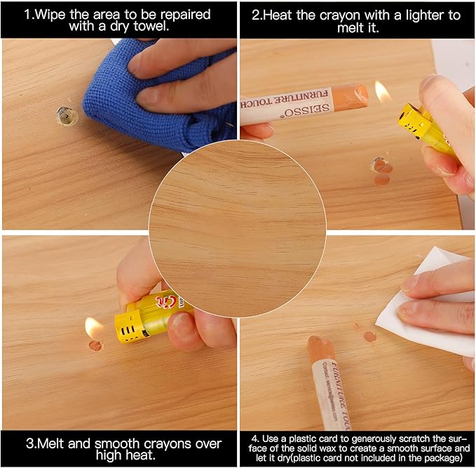 SEISSO Furniture Repair Crayon, 6 Pcs - Wood Filler Sticks, Scratch Repair Wax, Furniture Marking Repair - Scratch, Hole, Table, Wood Floor, Guitar, Covering, Instrument Fill Sticks-Cherry Wood