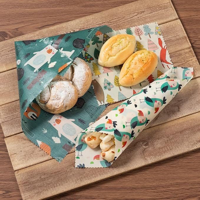 Akeeko Reusable Beeswax Food Wraps - Assorted 9 Packs, Eco-Friendly Reusable Wrap, Biodegradable, Zero Waste, Organic Cloth, Sustainable, Plastic-Free Food Storage, 1Large, 3Medium, 5Small Sizes