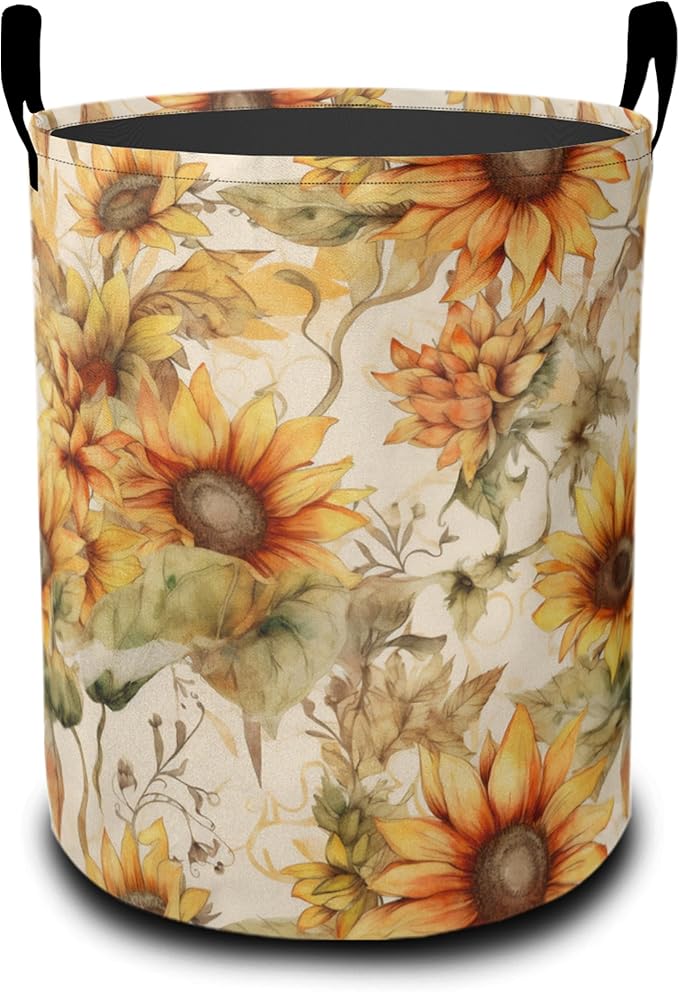 Laundry Basket, Retro Sunflower Flowers Oxford Cloth Laundry Hamper With Handle Foldable Portable Clothes Storage Basket Storage Bag For Laundry Room/Bathroom/Bedroom/Dormitories