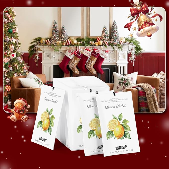 MYARO 12 Packs Lemon Scented Sachets for Drawer and Closet - Long Lasting Bathroom Odor Deodorizer Fresh Scents Car Air Refrehener Home Fragrance