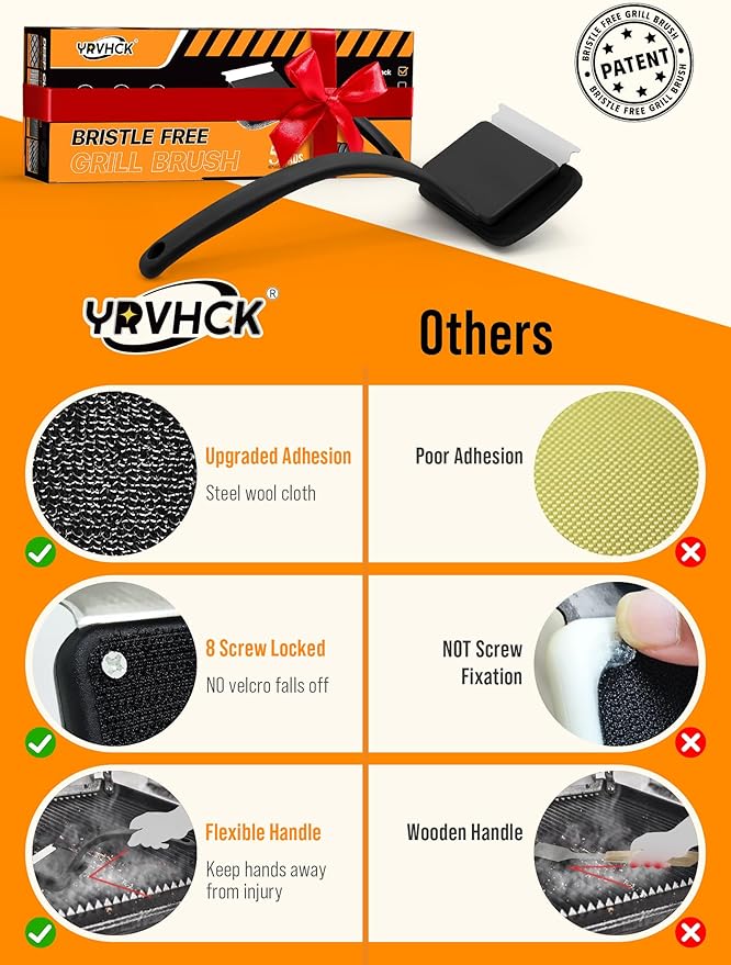 Grill Brush Bristle Free, Grill Cleaner Brush with 5 Replacement Heads, Ultra Safe Grill Brush for Outdoor Grill, Cast Iron, Stainless Steel Grates, Grill Scraper Outdoor BBQ Grill, Black