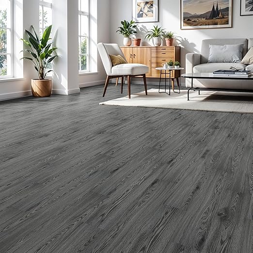 Peel and Stick Floor Tile, INMOZATA Self Adhesive Vinyl Plank Flooring Tile Wood Grain Look 36-Pack 54 Sq.Ft Waterproof Tile Sticker for Bedroom, Living Room, Kitchen, RV(Gray)