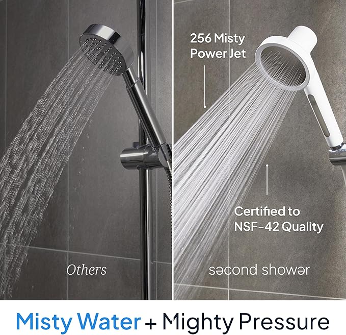 SecondShower Filtered Shower Hand for Hard Water | Clinically Proven for Skin Health, NSF Certified 99.9% Chlorine Removal, SPA Grade High Pressure, Korean Beauty Secret Natural Filter (Matte Black)