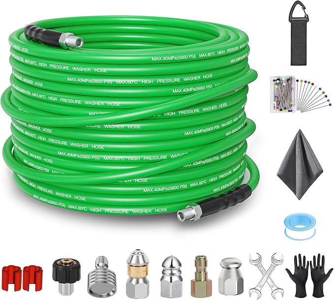 ClearRush Sewer Jetter Kit for Pressure Washer 50FT – 5800PSI High-Pressure Drain Cleaner, M22 & 1/4'' NPT Universal Fit, Unclog Gutters & Sewer Lines, Durable Jetter Hose for Homeowners & DIYers