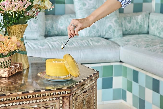HomeWorx by Slatkin + Co. 4-Wick Limoncello Luxe Candle with Gift Box, Premium Glass Jar Candle with Essential Oils, 18oz, Up to 55 Hours Burning Time