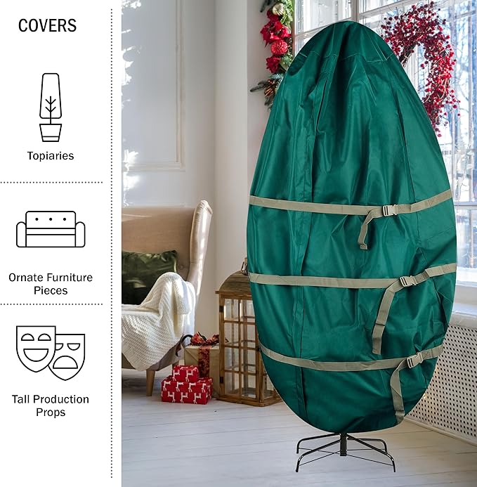 Christmas Tree Storage Bag - Upright Zippered Canvas Cover for 9-Foot Artificial Trees with Buckle Straps and Cinch by Tiny Tim Totes (Green)