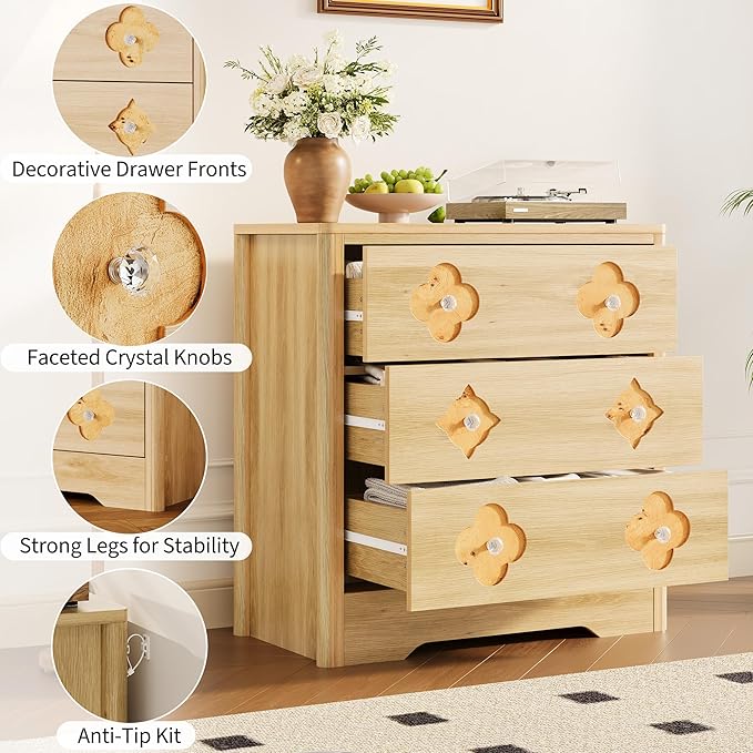 Garvee Dresser for Bedroom, Chest of Dressers 30.4" Tall Dresser for Closet with 3 Decorative Drawer Front Chest with Clothes Storage Cabinet, Drawer Organizer for Bedroom, Living Room, Closet