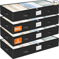SpaceWhisper 90L Under Bed Storage Containers, 4-Pack Storage Bins with Clear Top, Foldable Closet Organizers and Storage with Label Holder for Clothing, Blankets, Comforter & Pillows(Black)