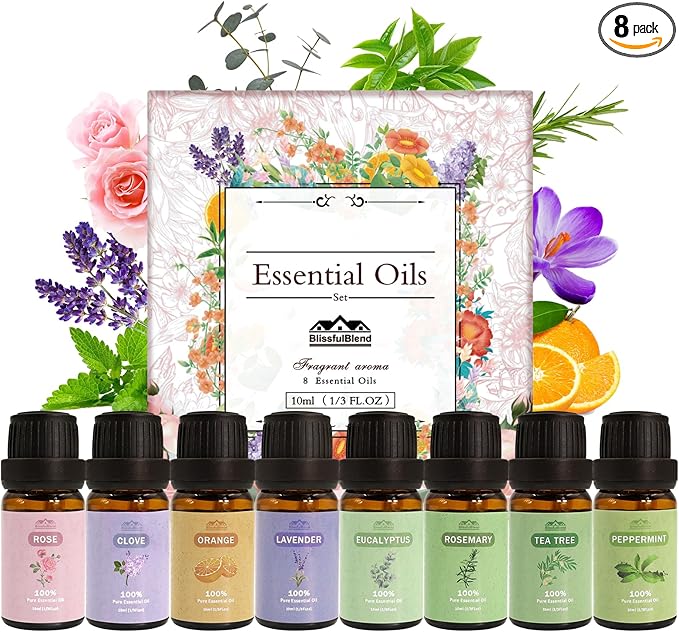 8 Pcs Pure Essential Oils for Diffusers for Home Care, Skin Care, Candle Making-Peppermint, Lavender, Eucalyptus,10 ML Essential Oils Gift Set, Christmas Birthday Present