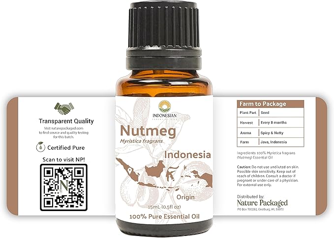 Nutmeg Essential Oil - Direct from Central Java, Indonesia - Pure Essential Oils for Diffusers, Muscle Relief and Aromatherapy | Premium Therapeutic Grade (8oz)