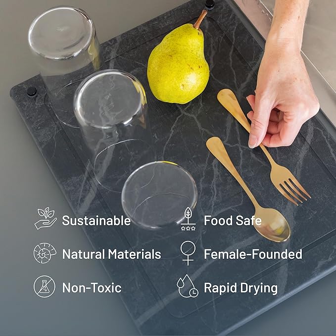 Siren Stone Natural Dish Drying Mat – Eco-Friendly, Rapid-Dry Technology | Modern Design | Non-Toxic | BPA-Free Kitchen Mat by Female-Founded USA Brand | Durable & Sustainable