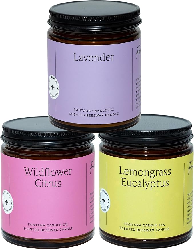 Fontana Candle Co Wood Wick Beeswax Jar Candles - 3-Jar Spring Bundle - Made with Coconut Oil & Pure Essential Oils – Clean Burn, Long Lasting and Non-Toxic Candles for Home & Room Decor