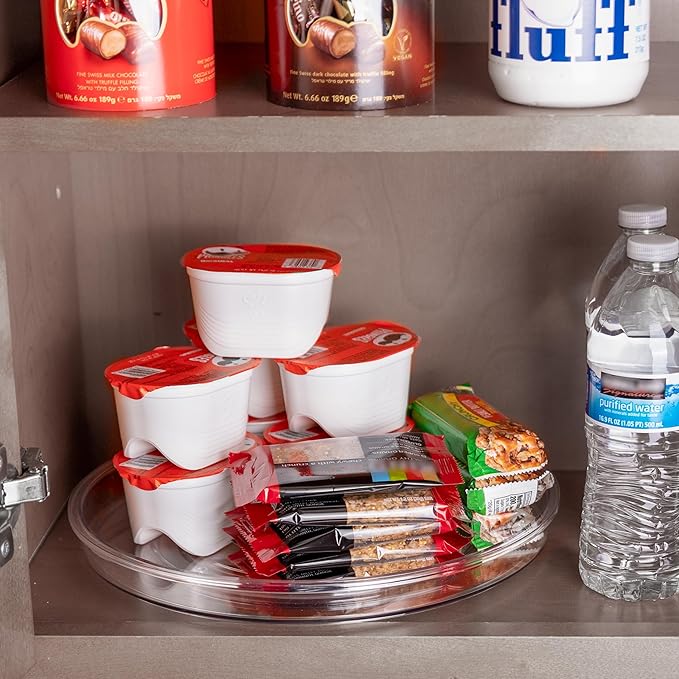 primebox 13.25" Lazy Susan Organizer. 360 Degree Rotating Turntable for Cabinets, Fridge, Pantry, Bathroom, Under Sink Organizing, Countertops, Vanity, Organizer for Spices Clear 4 Pack