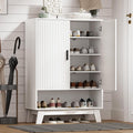 Shoe Cabinet Storage for Entryway with Doors, 5 Tier Fluted Shoe Organizer with Adjustable Shelves, Entryway Shoe Storage with Wooden Legs, Freestanding Hidden Shoe Rack for Front Door Entrance, White