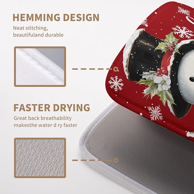 Wnoesat Snowman Christmas Dish Drying Mat Winter Drying Mats for Kitchen Counter Xmas Holiday Red Dish Draining Mat Microfiber Absorbent Reusable Dish Rack Pad 18x24 Inch