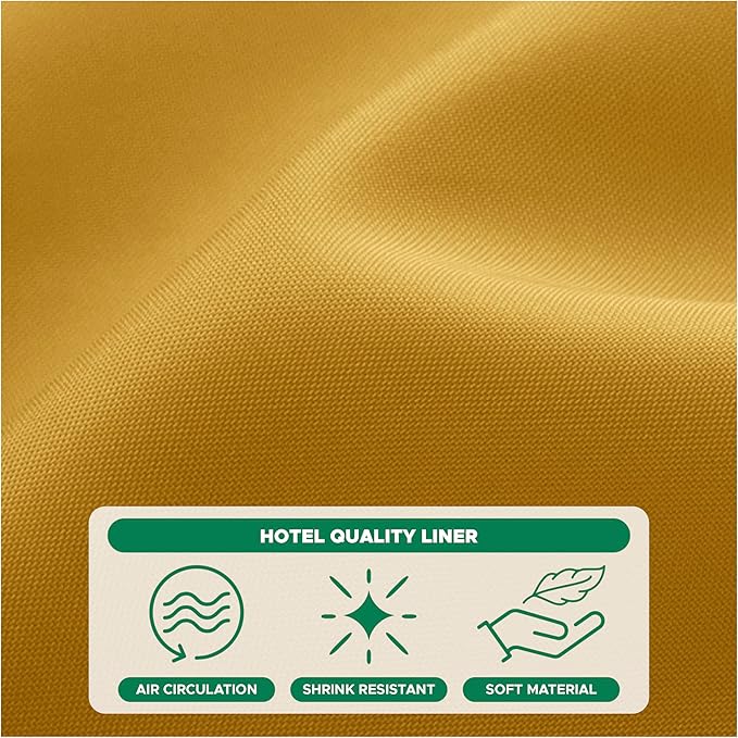 Biscaynebay Hotel Quality Fabric Shower Curtain Liner 72 Inch by 72 Inch, Gold Water Resistant Bathroom Curtains Rust Resistant Grommets & Weighted Bottom Hem Machine Washable