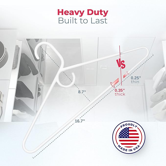 Neaties Heavy Duty Clothes Hangers 20 Pack (24 Count) – Made in The USA – 8lb Capacity Plastic Hangers for Adult Clothing – Durable for Pants, Coats, Jackets, or Jeans – White & Black