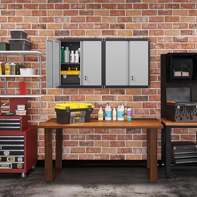 Metal Storage Cabinet, 28" Wall Mount Storage Cabinets with Locking Doors and Shelf, Metal Garage Tool Storage Cabinets for Laundry Room, Kitchen, Pantry