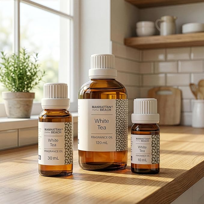 Manhattan Beach – White Tea Hotel Diffuser Oil – Luxury White Tea Fragrance Oil for Ultrasonic & Waterless Diffusers, Home & Spa, 10 mL Glass Bottle